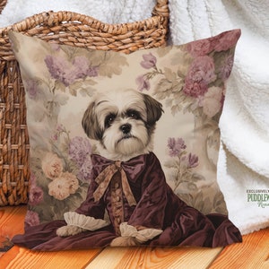 Shih Tzu Pillow: Traditional Floral Elegance, Cozy Home Decor