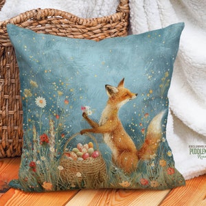 Easter Pillow Gift - Whispering Wildflower Fox Easter Treasure, Springtime Gift, Scandinavian Blue Wildflowers, #PR1130, Insert Included