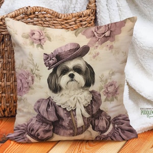 Victorian Shih Tzu Pillow: French Country Floral Home Decor