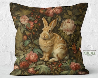 Botanical Easter Bunny Pillow Gift, Easter Rabbit Florals, Rich Chocolate and Rose, Traditional Elegance, #PR1187, Insert Included