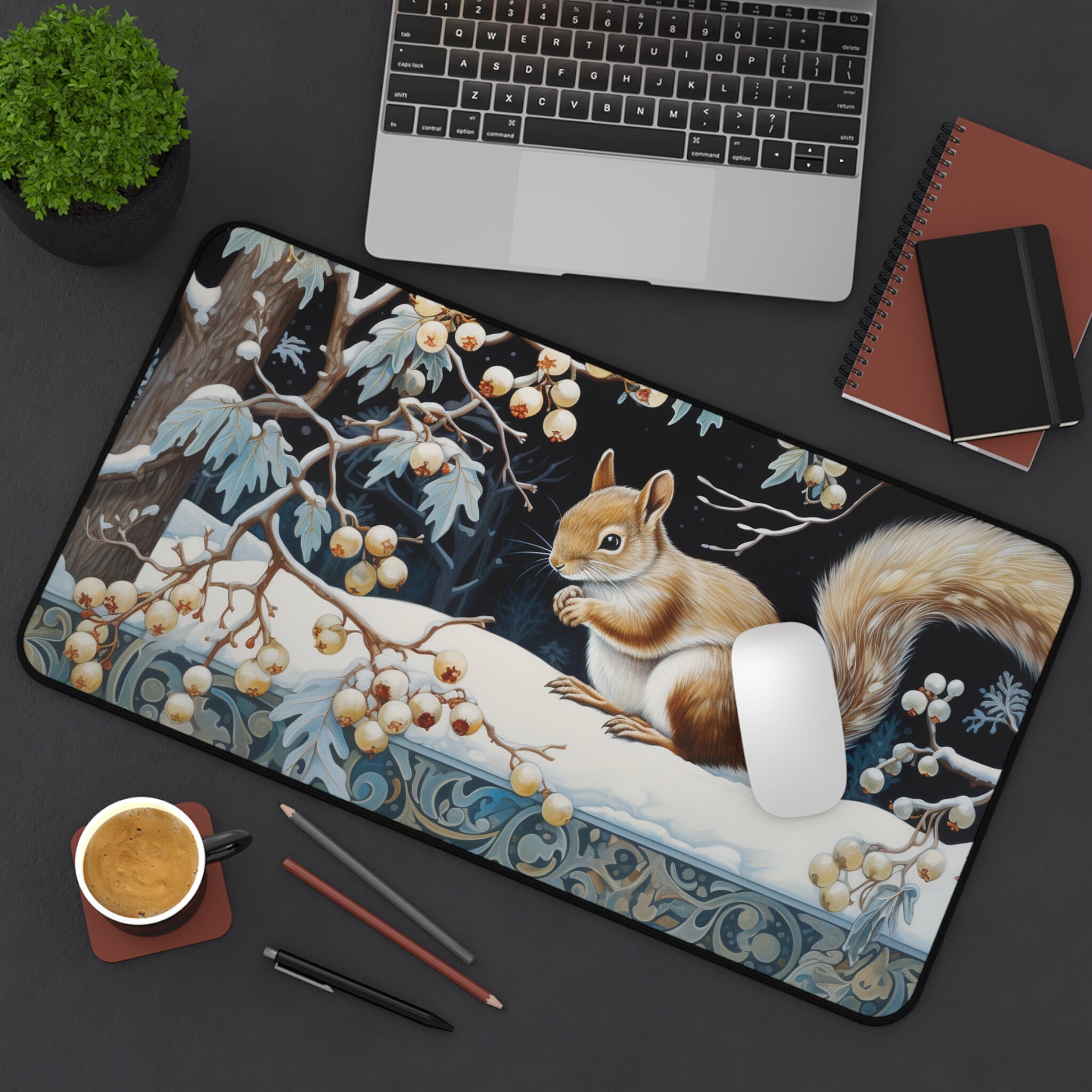 Winterberry Squirrel Desk Mat Cute Computer Desk Pad - Etsy