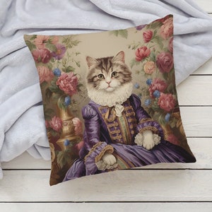 Regal Cat in Purple Dress Pillow Pink Blue Green Floral Baroque French Toile, Shabby Chic & Traditional Home Decor, PR0092, Insert Included image 6