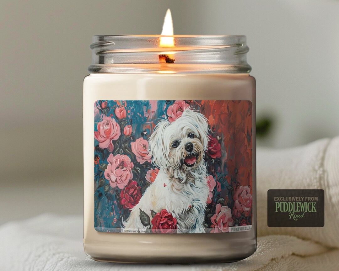 Maltese Candle Gift Pet Lover Memorial Vintage Art Soy Candles Birthday