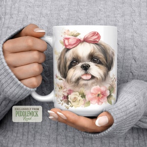 Shih Tzu Floral Mug, Dog Mug, Coffee Cup, Shih Tzu Mom Gift, PRM0044, Shih Tzu Lover Gift