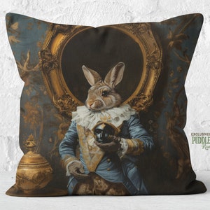 Coussin portrait de lapin majestueux, style aristocratique vintage, cadeau pour amoureux des lapins, cadeau unique pour artiste, #MPR1303, insert inclus