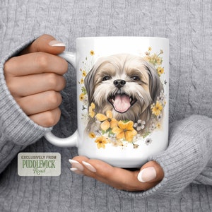 Shih Tzu Floral Mug, Dog Mug, Coffee Mug, Coffee Cup, Shih Tzu Mom Gift, PRM0049, Shih Tzu Lover Gift
