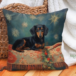 Holiday Dachshund Pillow: Cottagecore Christmas Decor