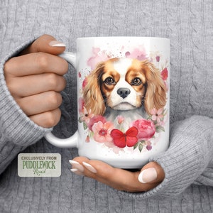Cavalier King Charles Spaniel-Tasse: Valentinstag Blumengeschenk