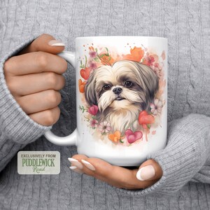 Shih Tzu Floral Mug, Dog Mug, Coffee Mug, Coffee Cup, Shih Tzu Mom Gift, PRM0046, Shih Tzu Lover Gift