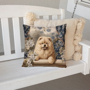 Cream Chow Chow Pillow Vintage Floral Cushion Fluffy Dog Throw Pillow, Chow Lover Gift, PR0343, Insert Included image 4