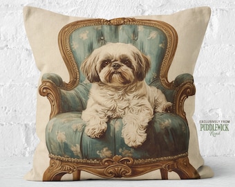 Noble Shih Tzu Throne Pillow, Vintage Luxury, Shih Tzu Mom Gift, Dog Lover Gift, #PR0780, Insert Included