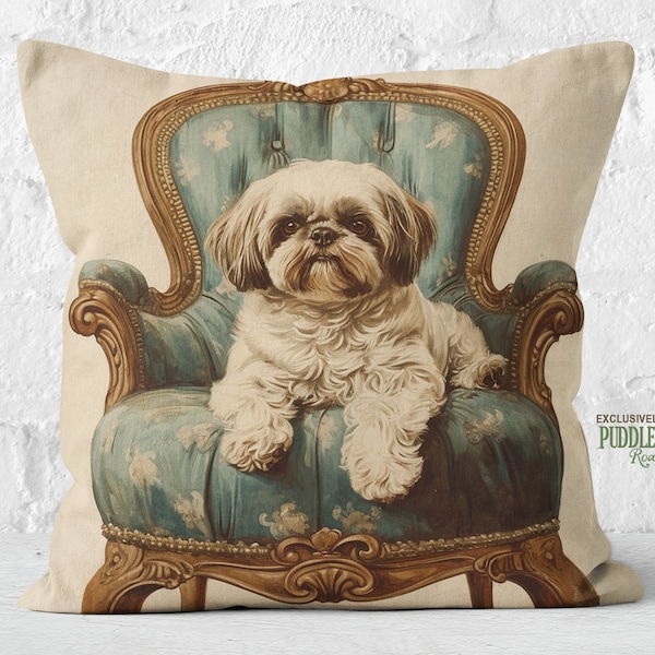 Noble Shih Tzu Throne Pillow, Vintage Luxury, Shih Tzu Mom Gift, Dog Lover Gift, #PR0780, Insert Included