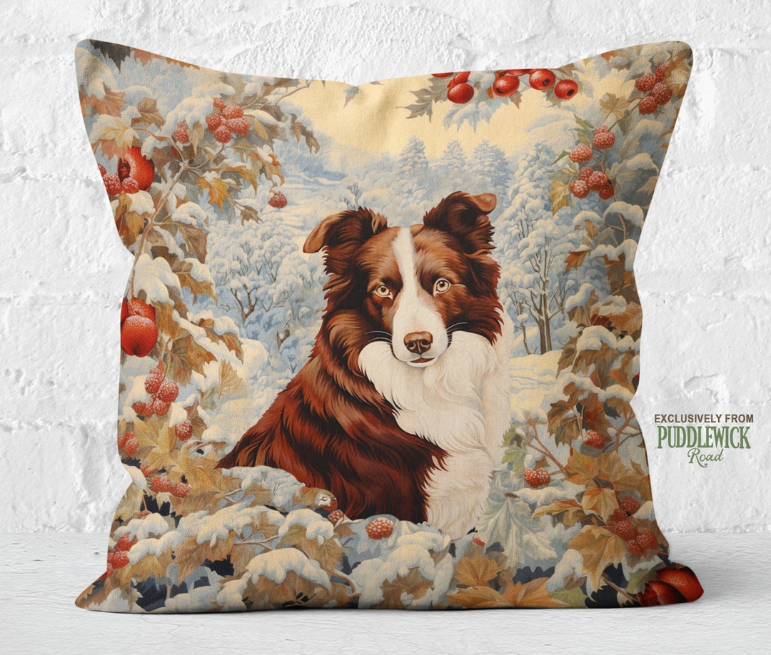 Border Collie Autumn Pillow: Cottagecore Dog Mom Gift New