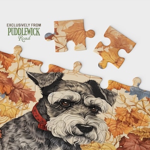 Puzzle Schnauzer allegro: foglie autunnali, regalo per gli amanti dei cani