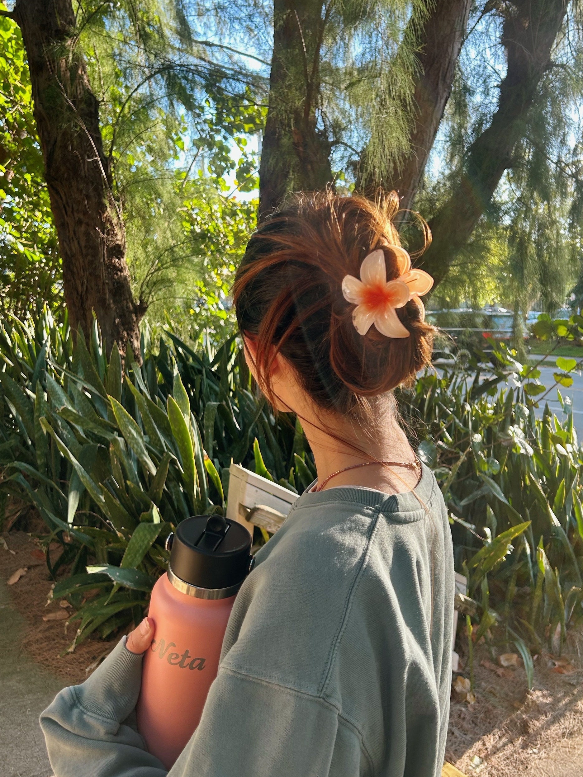 Flowers in Her Hair Peach | Orange Flower Claw Clip Beachy 