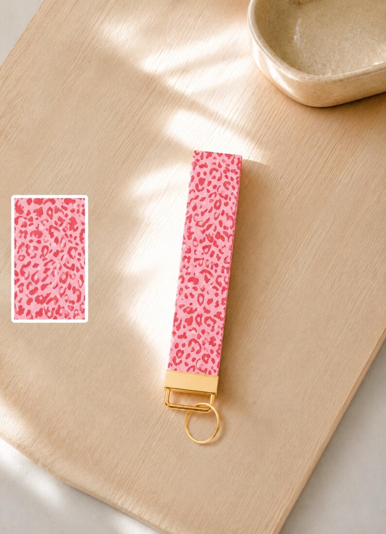 Pink Cheetah Print Wristlet Keychain | Girly Key Accessories Wristlet ...