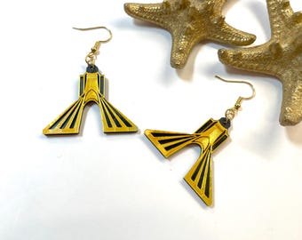Shahyad Square, Azadi Square Earrings, 3D Printed Earrings with 18K Gold Plated Hook, Persian Earrings, Persian Calligraphy Earrings,