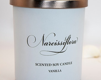 Narcissiflora Luxury candle, Engraved on Gold Plate jar, Natural Soy Candle, Gift, Luxury Candle Jar, Organic Candle