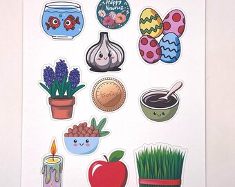 Nowruz Sticker, Haft seen Stickers, Persian New Year, Iranian New Year, Cute Stickers, Stickers Sheet, Nowruz Craft, Nowruz Activity