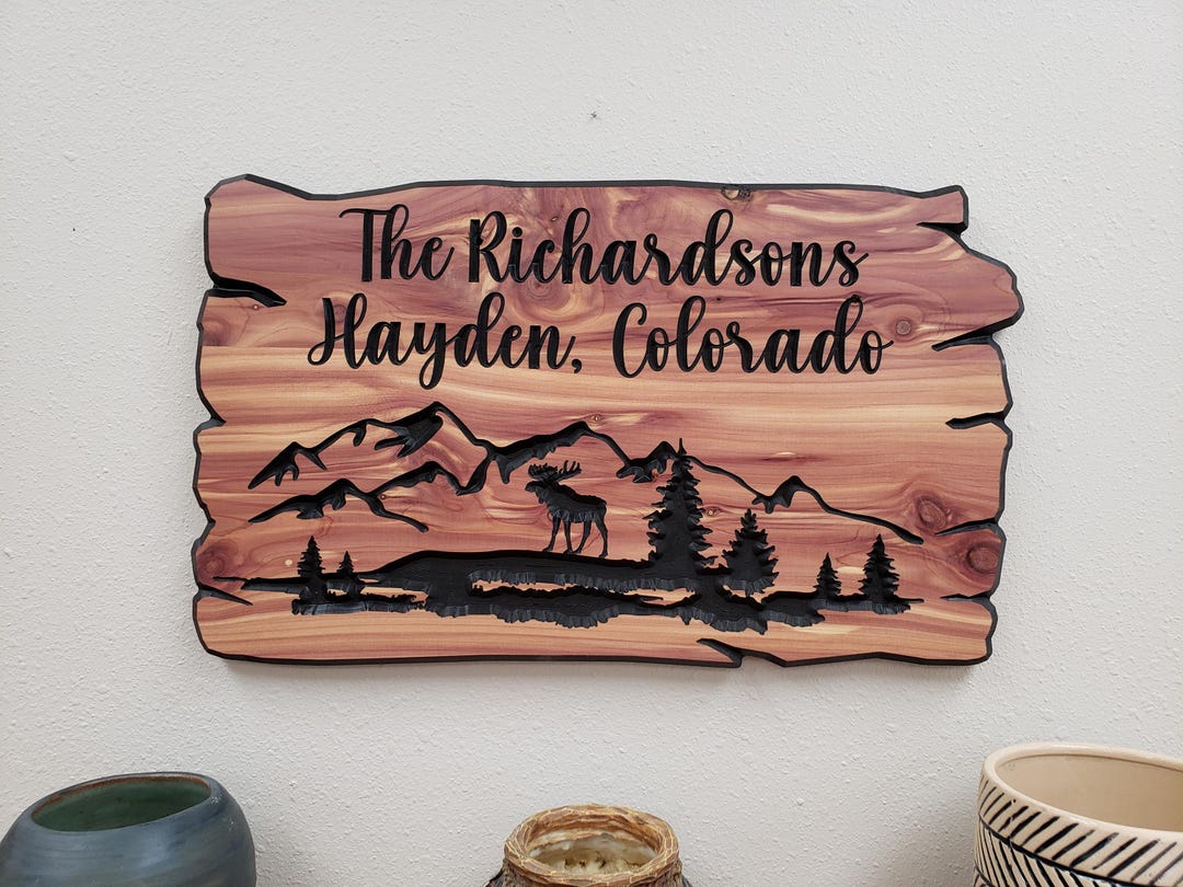 Custom Family Name Wood Sign: Carved Rustic Moose & Mountain Decor - Etsy