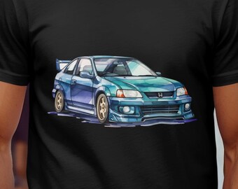Retro Style Watercolor Honda Sports Car Unisex T-Shirt, Auto Enthusiast Gift with a Cool Car Illustration