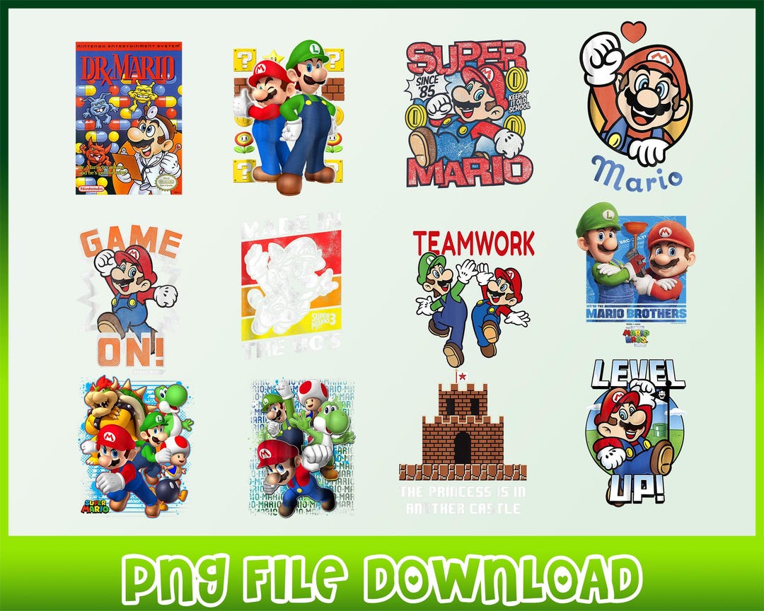 10 PNG Super Mario, Super Mario Png Clipart Set, Super Mario Stickers