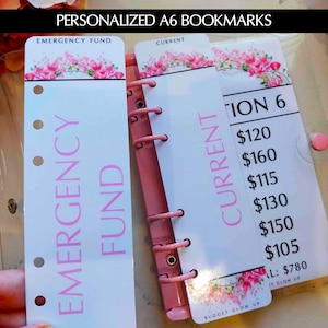 Personalized Bookmark | A6 Binder Size | Budget Binder Bookmark | Savings Challenge | Binder Inserts | Cash Stuffing | Floral Design