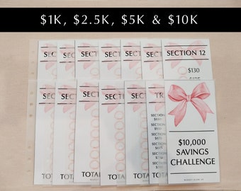 Savings Challenge Bundle | 1K - 30K Savings Goal | Matt Or Gloss Finish | Savings Challenge | Binder Inserts | Cash Stuffing | Bow Design