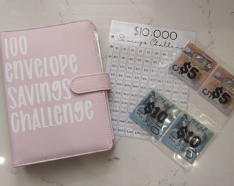 1,000-10,000 Savings | 100 Envelope Challenge Binder | Available In Various Colours | Cash Stuffing | Savings Challenge