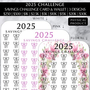 2025 貯蓄チャレンジ カード & ジップアップ ウォレット | 250 から 30,000 までの貯蓄目標を選択 | キャッシュ スタッフィング | 予算カード | 貯蓄トラッカー