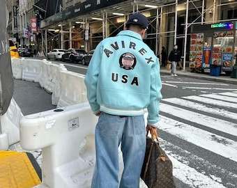 Avirex USA All Americans Leather Varsity Bomber Jacket – Streetwear Fashion