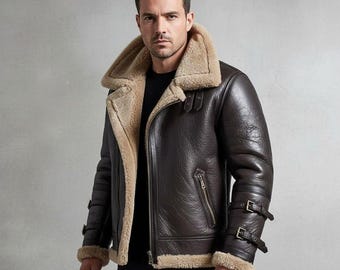 Men's B3 Bomber Jacket • Dark Brown Sheepskin Shearling Aviator Coat