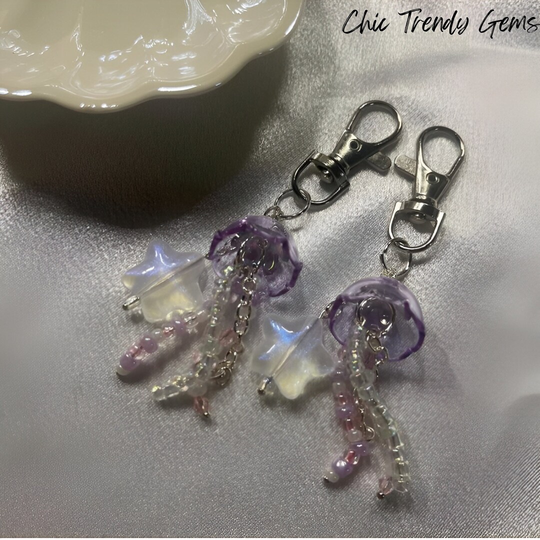 Jellyfish Keychain Beading Lanyard Handmade Jellyfish Etsy