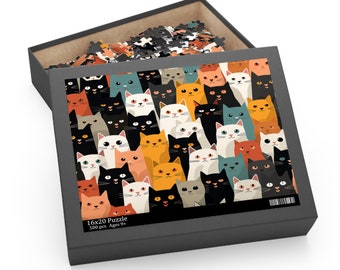 Cartoon Cat Mosaic Puzzle - Charming and Whimsical Jigsaw, Available in 120, 252, 500 Pieces