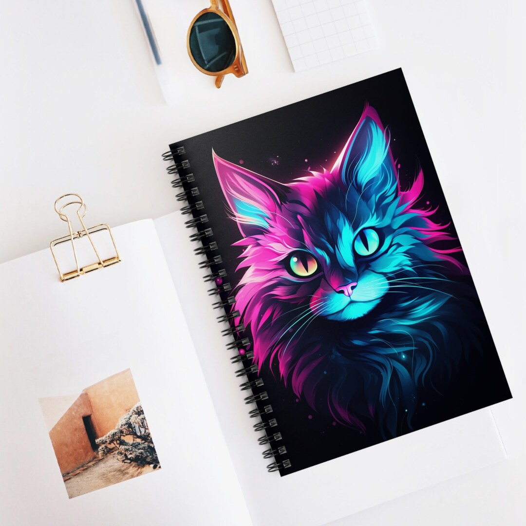 Neon Glow Cat Notebook Vibrant Cyan and Magenta 118 Page - Etsy