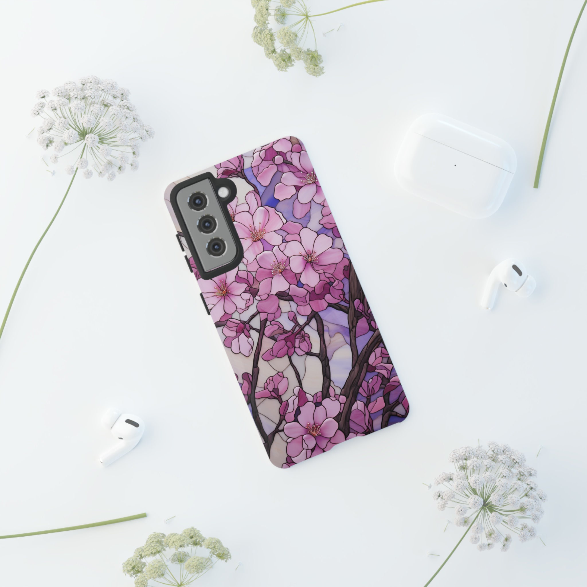Stained Glass Cherry Blossom Phone Case Artistic Design for Iphone, Samsung Galaxy, Google Pixel ...