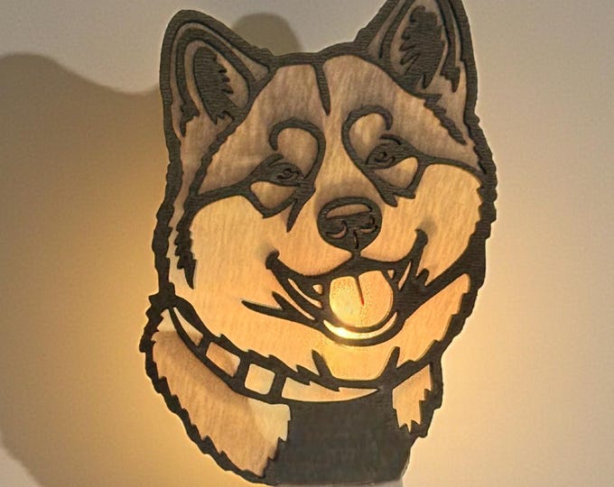 Akita shiba  Handmade Wood & Acrylic Dog Night Light Dog Lover Gift