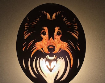 Sheltie Handmade Wood & Acrylic Dog Night Light Dog Lover Gift