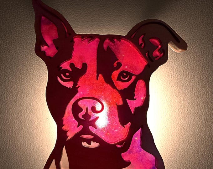 Pit Bull  Handmade Wood & Acrylic Dog Night Light Dog Lover Gift