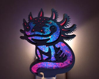 Axolotl Night Light Plug In | Cute Axolotl Decor | Amphibian Night Light | Laser Cut Axolotl Gift | Kids Room Light