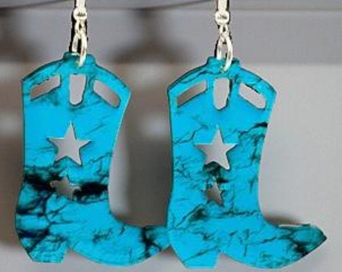 Turquoise Cowboy Boot Earrings – Western Star Cutout Dangle Earrings - Boho
