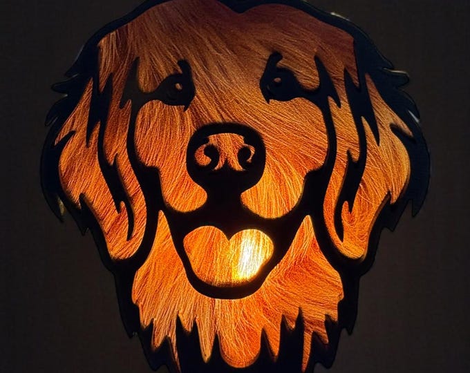 Golden Retriever Night Light – LED Wood Dog Lamp – Plug In Wall Light – Dog Lover Gift – Pet Memorial Light