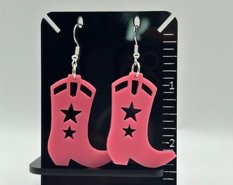 Baby Pink Cowgirl Boot Acrylic Earrings, Coastal Cowgirl Style