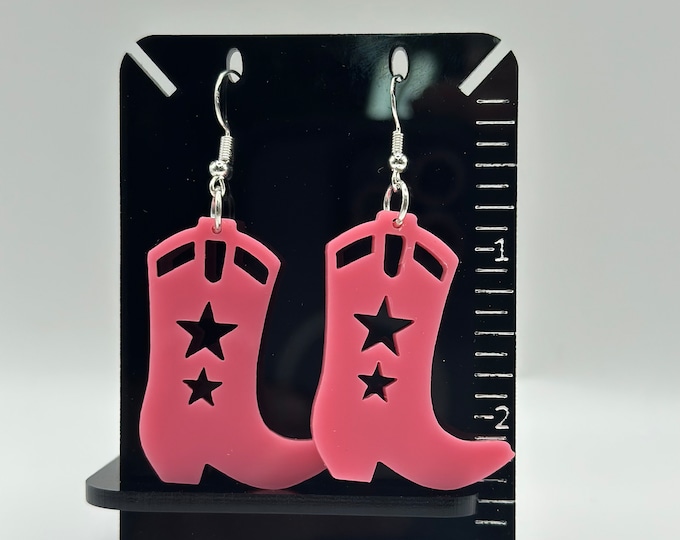 Baby Pink Cowgirl Boot Acrylic Earrings, Coastal Cowgirl Style