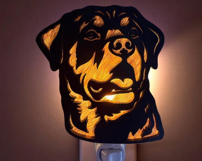 Rottweiler Handmade Wood & Acrylic Dog Night Light Dog Lover Gift