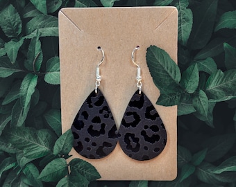 Black Leopard Print Teardrop Earrings - Acrylic Dangle Earrings