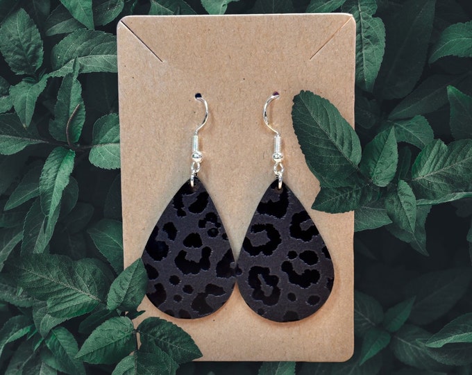 Black Leopard Print Teardrop Earrings - Acrylic Dangle Earrings