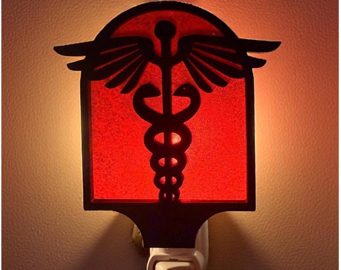 Caduceus Night Light | Handmade LED Plug-In, Doctor/Nurse Gift