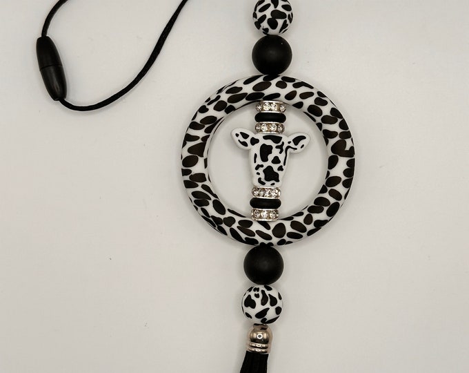 Cow Print Car Charm | Rhinestone Cow Head Tassel, Farmhouse Decor
