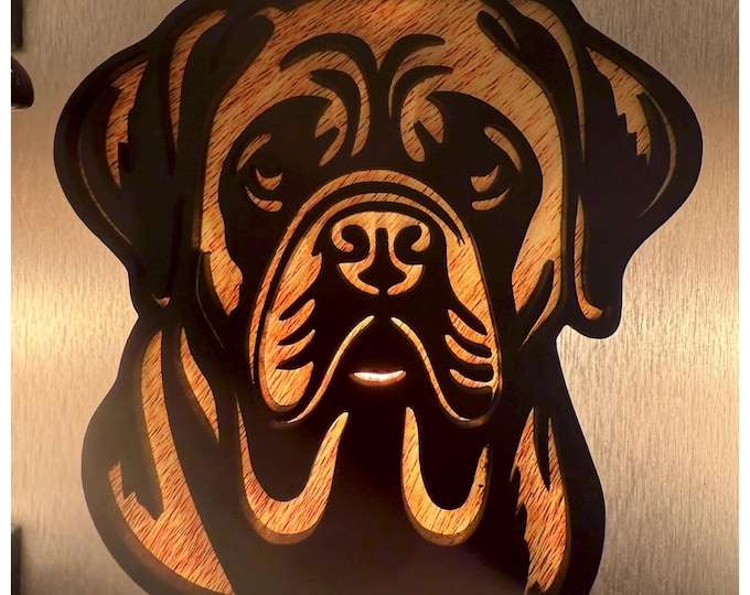 Bull Mastiff Handmade Wood & Acrylic Dog Night Light: Dog Lover Gift